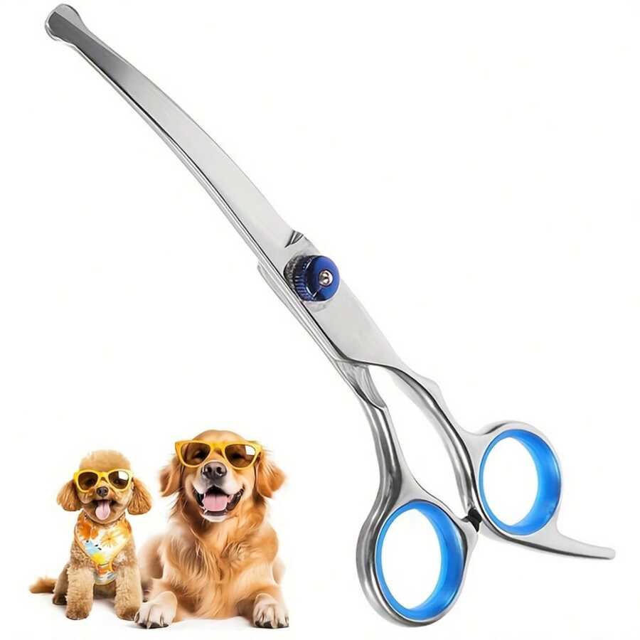 Juego de tijeras profesionales para aseo de mascotas, diseño de punta redonda - Acero inoxidable, adecuado para perros y gatos, corte curvo
