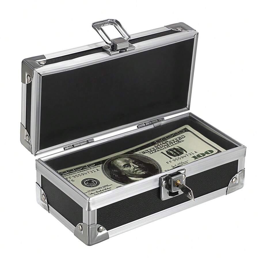 Cash Box With Lock, Aluminium Alloy Money Box For Cash Lockable Money Storage Box Single Row Currency Tray Cash Organizer Piggy Bank For Collector - 黑色 - 查看 1