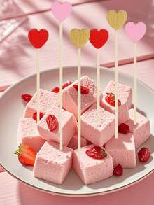 心形竹制鸡尾酒签，（颜色随机）心形牙签，适合开胃菜，粉色可爱迷你竹制木制，适合小吃甜点水果蔬菜三明治奶酪香肠派对装饰