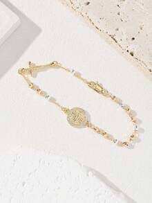 1pc Handmade Rosary Religious Virgin Mary Bracelet, Suitable For Ladies. Daily Holiday Wear/Decoration/Gift/Gold Bracelet/Religious Jewelry. - Yellow Gold - View 5