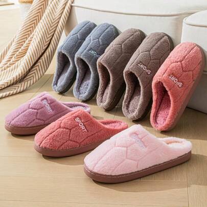 Pantufas térmicas com forro de pelúcia para mulheres e homens, chinelos quentes, antiderrapantes e de sola grossa, adequados para uso interno, outono/inverno
