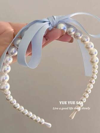 1 件丝带仿珍珠装饰发带、发带、发箍头带、头饰