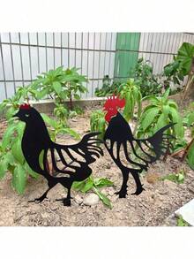 [1件/2件] 亚克力户外花园雕像装饰，庭院装饰亚克力公鸡和母鸡模型 - 彩色 - 查看 4