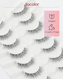Natural False Eyelashes Clear Band Lashes Natural Look Jiocolor Wispy Faux Mink Lashes Demi-Wispies Fake Lahes 12MM 7 Pairs Wispy Dream(7mm-12mm) - Giấc mơ mỏng manh (7mm-12mm) - Xem 4