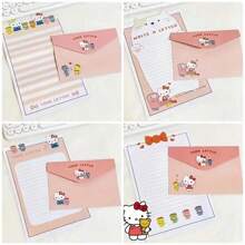 Sanrio [مصرح به] سانريو 8 قطع (4 أوراق خطاب و 4 مغلفات) مجموعة أوراق خطاب وأظرف بطابع القطة KT والزخرفة المنقطة ، طقم رسائل كرتونية أنمي جذابة، لوازم مكتبية وقرطاسية مدرسية