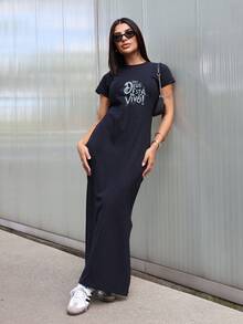 Long Cotton Dress My God Is Alive Evangelical Christian - 黑色 - 查看 1