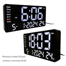 Relógio Digital LED De Parede E Mesa Calendário Alarme Data Temperatura LE-2167 - Preto - Visão 3