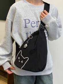 peach tree 多功能男士猫咪图案胸包，大容量休闲斜挎包，尼龙单肩包，腰包，商务旅行，情人节礼物，黑色斜挎包，学院风，徒步户外，多功能，高品质节日感恩礼物 - 彩色 - 查看 2