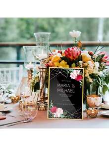 1/3/6pcs,Gold Borders Acrylic Sign Holder Picture Frame Display Stand Clear Paper Holder Table Menu Stands For Wedding Office Restaurant - Gold - View 4