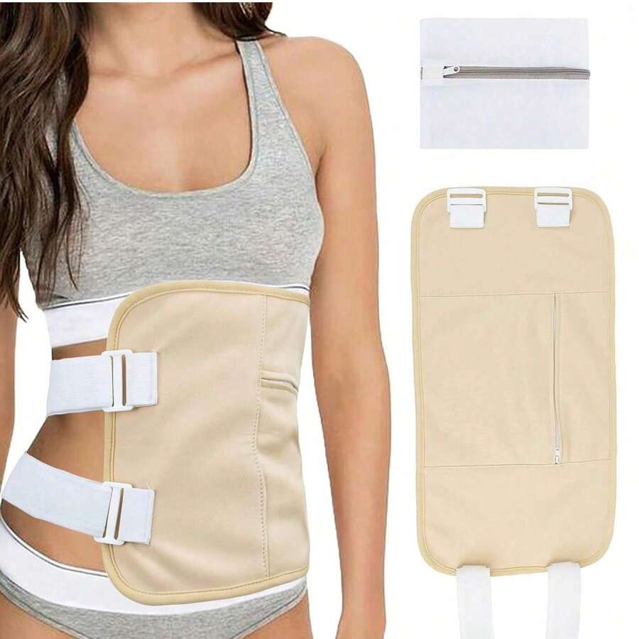 Kit de envoltura de aceite de ricino orgánico con correa ajustable para el hombro y bolsillo de almacenamiento, reutilizable (no se incluye el aceite de ricino) (Caqui) Accesorios de gimnasio - Caqui - Ver 1