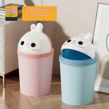 1pc Flip-Top Trash Can, Home Bedroom Bathroom Living Room Waste Bin, 2025 New Design With Cover, Cute & Thicker
