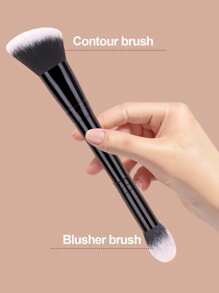 1 pieza Brocha de maquillaje de doble cabezal, brocha para contorno y colorete, cerdas súper suaves y finas, sin apelmazamiento de polvos