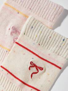 1 Pair Women's Lightweight Breathable Hollow Out Embroidered Bow Ballerina Style Colorful Polka Dot Crew Socks, Girls Fashion Casual Daily Wear - Multicolor - View 5