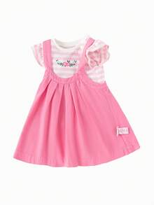 Balabala Girls' Embroidered Suspender Dress Set, Sweet & Stylish Look - White and Red - View 4