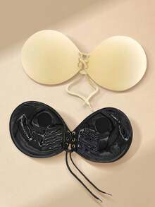 1 Piece Invisible Strapless Adhesive Silicone Bra With Palm Cup, Thickened 3cm Push Up Small Bust Enhancer Nipple Covers, Lift And Support, Suitable For Dresses, Gowns And Lingerie - View 1