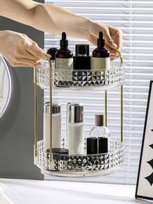 1pc 360° Rotating Makeup Organizer, Bathroom Storage Rack, Double-Layer Rotating Cosmetic Display Box, Suitable For Perfume, Skincare, Lipstick, Bathroom Vanity Top Storage, Desktop Decor, Holiday Gift - Multicolor - View 7