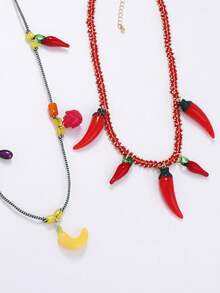 1 件海洋休闲夸张红链辣椒吊坠和多层水果吊坠项链女士 - 多層項鍊 - 查看 5
