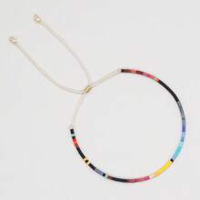 1PC Summer Bohemian Leisure Vacation Style Random Mixed Color Bead Bracelet, INS Colored Fine Rice Bead Adjustable Bracelet, Stackable Summer Beach Couple/Best Friend Bracelet, Suitable For Daily Commuting, Festival Party, Beach Travel, Best Gift For Family And Friends, Summer Gift, Vacation Gift