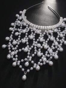 A Simple Fashion Mesh Hat Headband Pearl Headband Bohemian Retro Headdress Female Jewelry Accessories Summer New Products 2025 - Silver - View 4