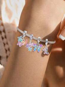 1Pc Fashionable 925 Sterling Silver Butterflies Series Charm Bead Fit For Women Bracelets Bangles DIY Jewelry Making  And Daily Outfit Matching Jewelry Decoration For Girls