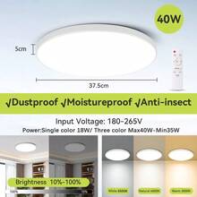 CANMEIJIA LED 可调节天花板灯具，面板浴室灯，亮色房间照明，纯白色家居装饰照明，220V，方形/圆形，30W/40W/50W/60W，适用于卧室、客厅、书房、壁橱、厨房、走廊、单人间、仓库、办公室、工作室、商店（根据使用需求选择尺寸） - LED吸頂燈多色變光(3000k-6500k) - 查看 18