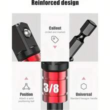 4pcs/Set, Heavy Duty Impact Electric Hand Tools, Driving Socket Adapter Extension Kit, 1/4", 3/8", 1/2" Hex Shank Drill Bit Nut Driver Set + 105-Degree Right Angle Driver, Extension Screwdriver Drill Bit Attachments - الأسود - مشاهدة 8