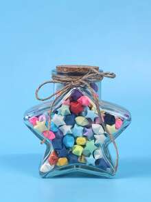 1pc Lucky Star Wishing Bottle With Wooden Cap, Glass Bottle Drifting Bottle, Holiday Gift, Origami Stars, Pentagram Storage Wish Bottle - Multicolor - View 5