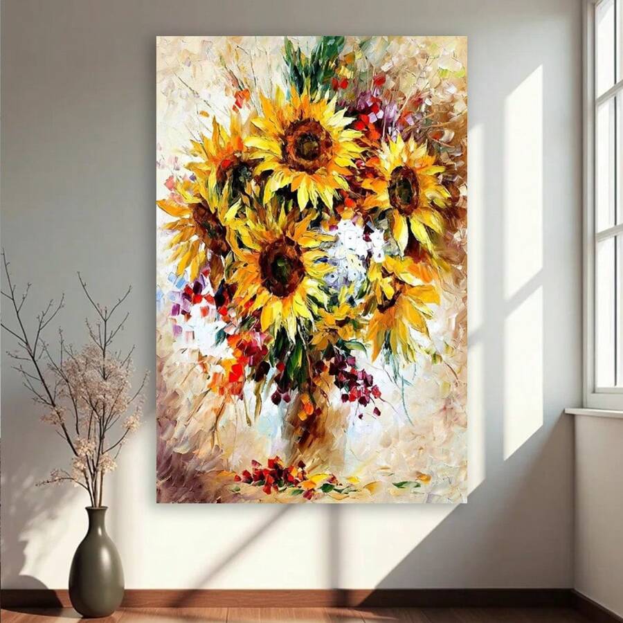 Framed 1PC Room Decor Art Sunflower Modern Floral Canvas Prints Aesthetic Posters Artwork Flowers Pictures On Canvas Wall Art For Home Office - Framed - View 1