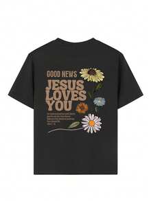 Tween Girls Black Slogan Print Short Sleeve Crew Neck T-Shirt, 1pc Summer Top For Tween Girl - Black - View 6