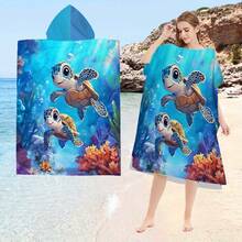 1pc Turtle Printed Wearable Bathrobe - Super Soft Microfiber Hooded Cartoon Ocean & Turtle Pattern, Suitable For Boys, Girls, Couples As Gift - Beach And Home Decor, Couple Cloak | Microfiber Robe - Multicolor - View 11