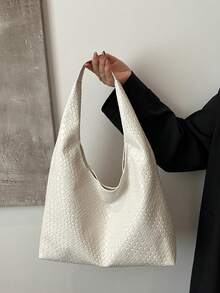 Women Solid Color PU Leather Casual Large Capacity Shoulder Bag For Daily Use - White - View 2