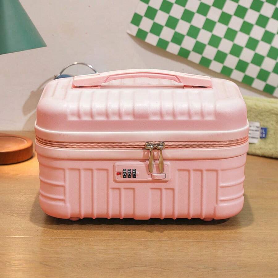 16-Inch Handheld Luggage Makeup Bag, Women Large Capacity Password Box, Lightweight Toiletry Bag, Cosmetic Storage Box - Pink - View 1