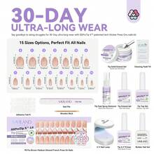 SAVILAND Press On Nails For Women: 4-In-1 French Tip Press On Nails Acrylic 15 Sizes Press On Nails Almond Medium Strong Nail Glue For Press Ons U V Light Nail Glue Remover A-F Primer French Tip Tool - Almond - 查看 6