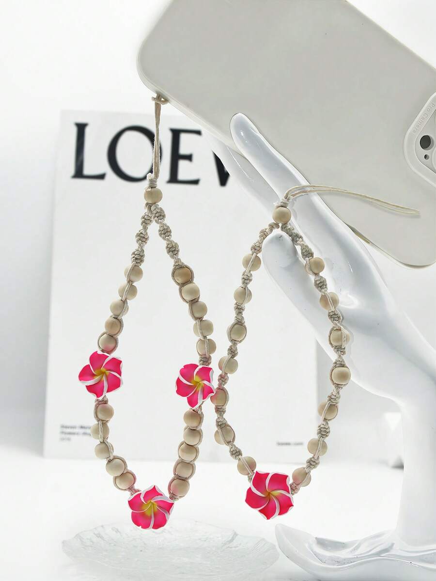 1 件夏日度假风格手工陶瓷花串珠木质手机壳配件、手机带、相机挂绳、耳机吊坠 - 彩色 - 查看 1