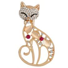 قطعة واحدة من دبوس الثعلب القطة الجميل المرصع بالراين الأوبال، إكسسوار أنيق وجذاب للحيوانات، ديكور للسترات والملابس والربطات والقبعات والحقائب والأحزمة والبدلات، مناسب للاستخدام اليومي والحفلات