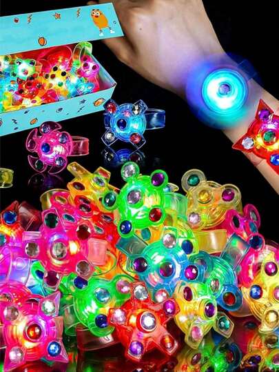 10个装LED发光手环，生日派对礼物，夜光派对用品，课堂奖品，闪光腕带装饰，旋转LED灯手环，闪亮手环玩具，发光派对用品，生日礼物，适用于生日派对、宴会、礼品、装饰、新年、复活节嘉年华、皮纳塔填充物、母亲节、毕业典礼等场合。