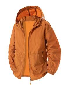Summer New Solid Color Men Outdoor Sports Jacket, Long Sleeve Sunscreen Running Fitness Coat - trái cam - Xem 2