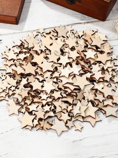 100 pezzi di forme di stelle in legno forato, di varie dimensioni, ideali per fai da te e craft per matrimoni
