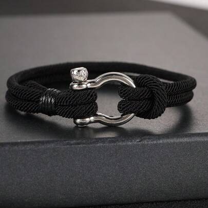 1pc Alloy Nautical Rope Bracelet With Horseshoe Buckle, Minimalist Creative Design Unisex Bracelet, Suitable As Gift For Family, Friends, Partners