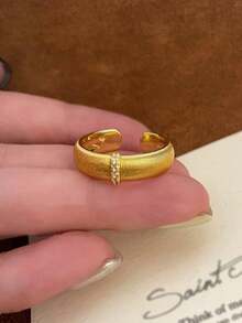 1pc Wide Textured Gold/Silver Open Band Rings, Suitable For Everyday Wear For Women - JZ7887 Wide Version - View 8