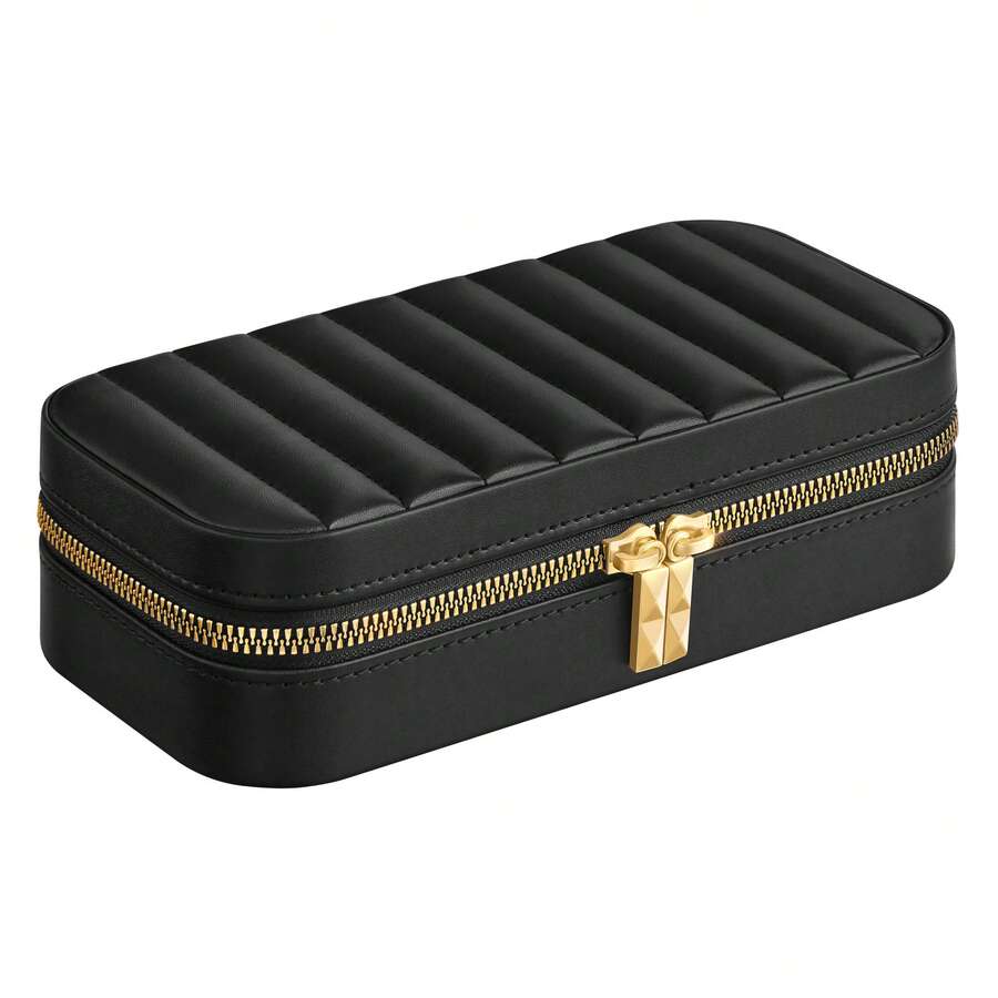 Caja de joyería SONGMICS HOME ANAH Collection - Estuche de joyería de viaje pequeño con espejo, MJBC180B01 Almacenamiento para la vuelta al colegio en el dormitorio - Negro - Ver 1
