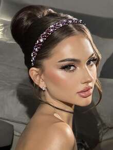 1 件闪亮水钻发饰紫色水晶精致头带时尚手工串珠头饰节日派对伴娘礼物日常休闲度假配饰，女士发带头饰，发饰，发箍 - 紫色 - 查看 2