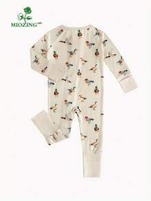 MIOZING  Long-Sleeve Jumpsuit / Featuring A Colorful Duck Print/  Highly Elastic / Machine Washable / Suitable For Outdoor Use / Bamboo Fiber Fabric /  Cute Design /    Baby Boy Clothes / Baby Clothes / Boy Baby Clothes / Thanksgiving /  Halloween  / Christmas - 杏色 - 查看 3