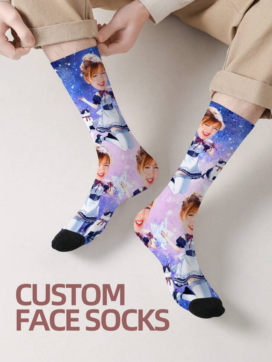 1 Pair Custom Face Socks, Custom Photo Sock, Custom Printed Socks, Personalized Funny Face Socks, Custom Picture Socks, Put Any Face On The Socks, Anniversary Gift, Valentine Gift, Birthday Gift, Wedding Gift - Multicolor - View 1