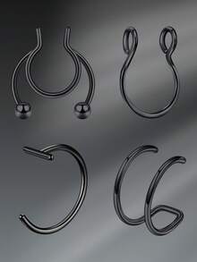 CIZME 4 Stücke 20G Fake Nasenringe aus Edelstahl, Faux Septum Ringe ohne Piercing, Clip-On Nasenhoop Ohrring Ring Sets, 8mm Faux Lippen Ohr Septum Ring ohne Piercing Körperschmuck Set für Frauen und Männer, Fake Piercing Schmuck für den täglichen Gebrauch