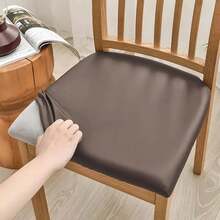 Funda de cojín de silla de PU impermeable para cocina, comedor, funda de asiento de cuero, funda de cojín de silla de comedor, color sólido - Café integral - Ver 4