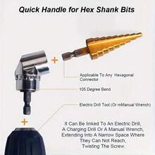 4pcs/Set, Heavy Duty Impact Electric Hand Tools, Driving Socket Adapter Extension Kit, 1/4", 3/8", 1/2" Hex Shank Drill Bit Nut Driver Set + 105-Degree Right Angle Driver, Extension Screwdriver Drill Bit Attachments - الأسود - مشاهدة 10