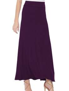 Maxi Length High Waist Foldable Waistband Solid Skirt  Plain  Casual  Elegant  Knitted Fabric        Home  Office  Street  Daily - 紫色 - 查看 2