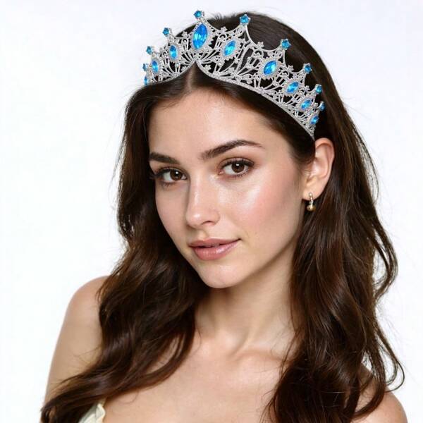 1pc Korean Style Alloy Crown, Luxury Bridal Wedding Hair Accessory, Multiple Colors, Elegant Hair Ornament, 17*15*8cm, Fashionable Versatile High-End Accessory