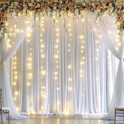 Beige Tulle Background Curtains For Wedding Parties Beige Transparent Background Curtains For Wedding Bridal Shower Birthday Party Photo Booth Props Background Decoration (Without Light String!!)